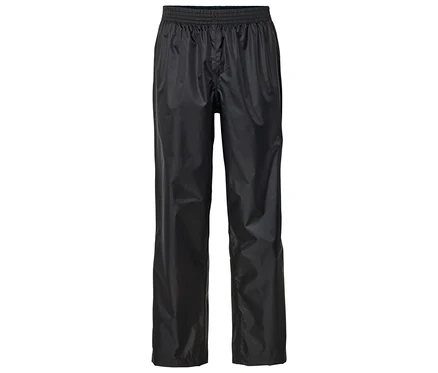 Schwarze Regenhose mit Gummibund.