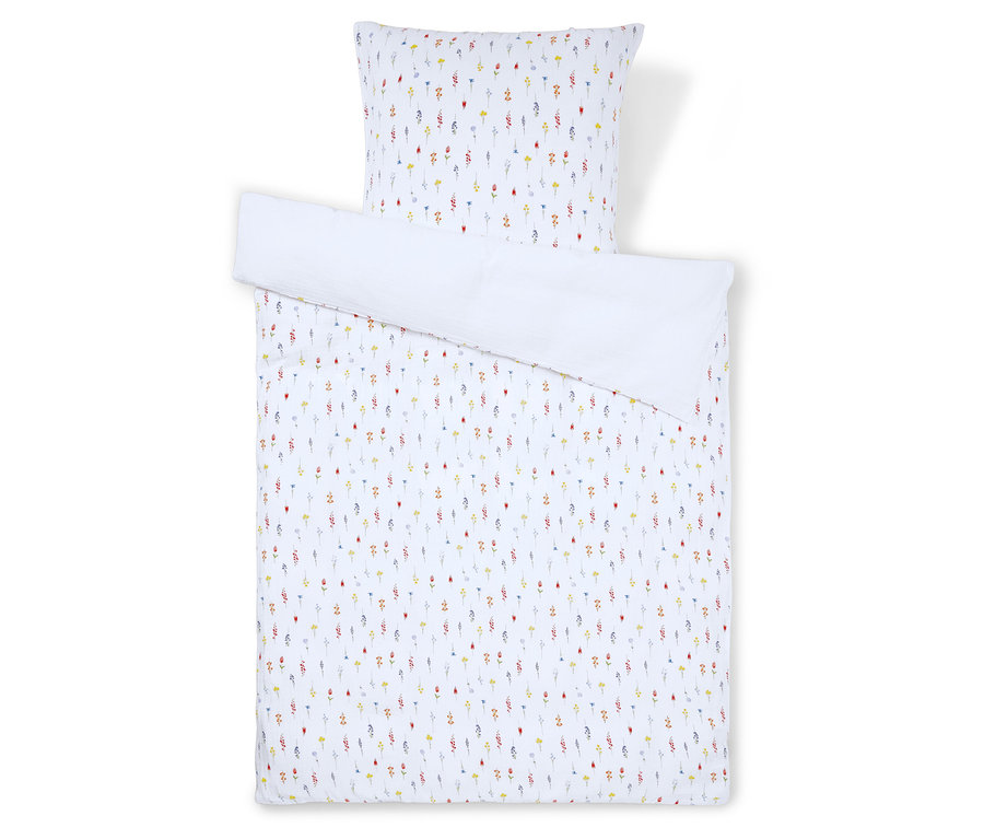 Bettwäsche-Set mit Blumenmuster, bestehend aus Kissen- und Deckenbezug.