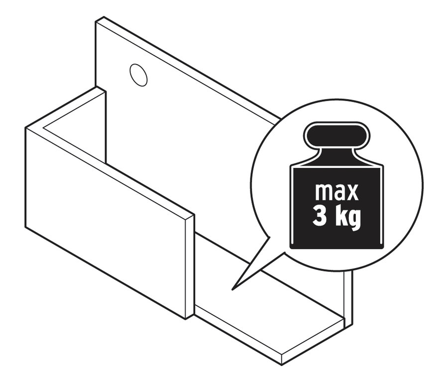 Illustration eines 3er-Regal-Sets aus Massivholz mit einer Gewichtsangabe von maximal 3 kg.