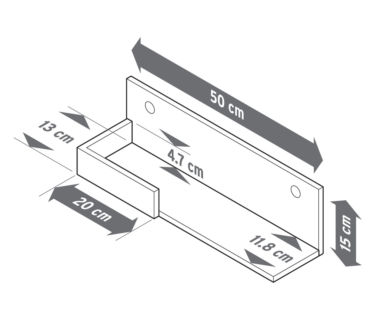 Die Abbildung zeigt die Maße eines 3er-Regal-Sets aus Massivholz.