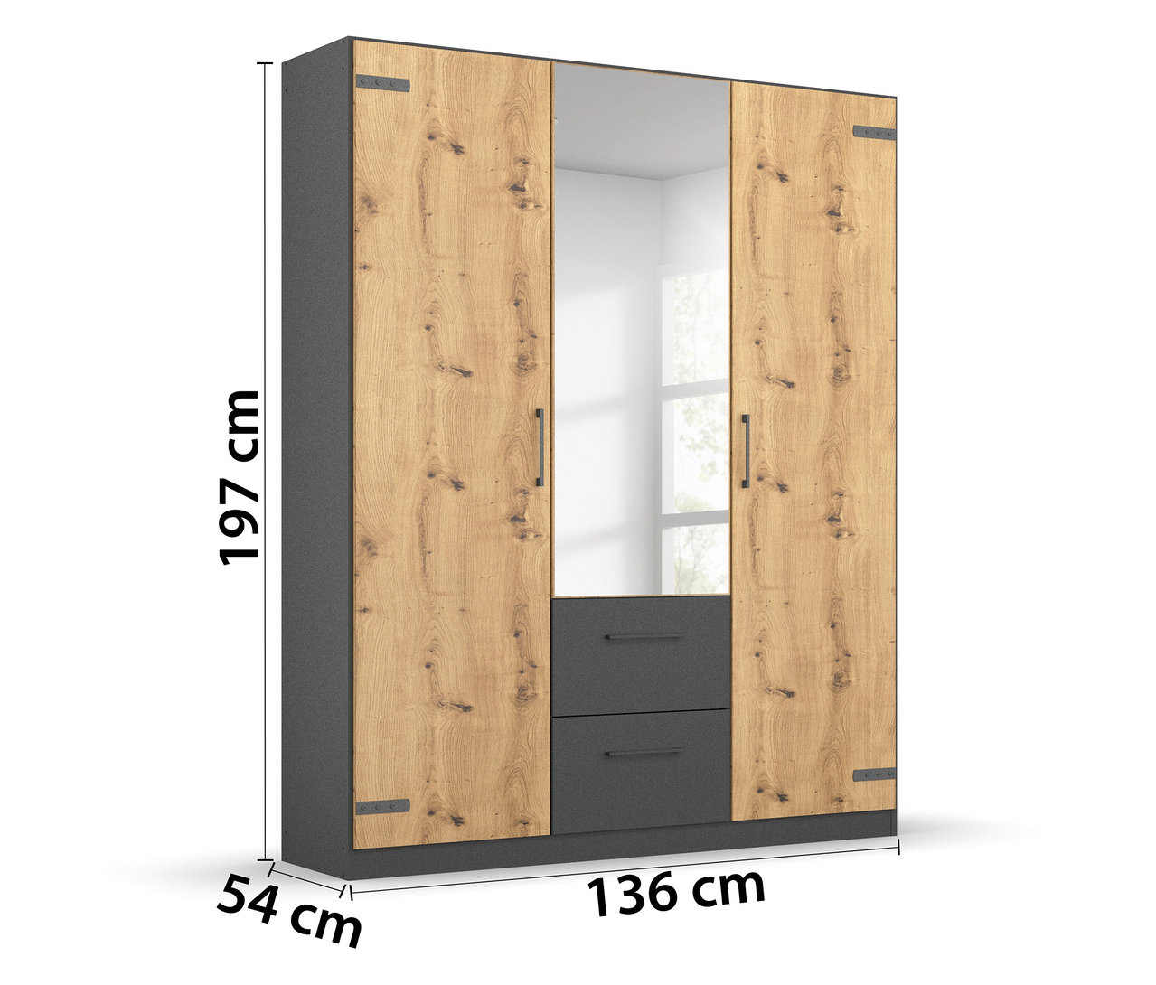 Ansicht eines Rauch Drehtürenschranks »Butte« mit 3 Türen.