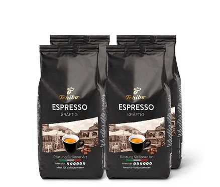 Vier Packungen Espresso Kräftig - 4x 1 kg Ganze Bohne.