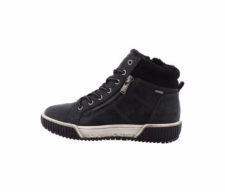 Dunkelgrauer Romika Schnürschuh als High-Top mit seitlichem Reißverschluss und flauschigem Kragen.