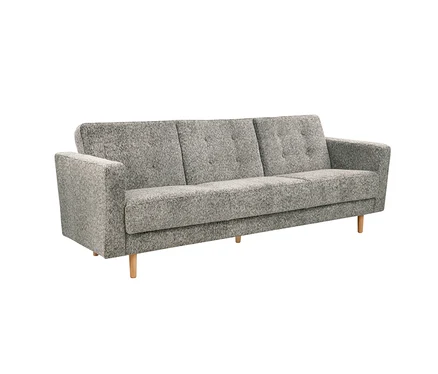 3-Sitzer Schlafsofa »Janny« in Taupe mit strukturierter Oberfläche, geknöpften Rückenlehnen und hellen Holzfüßen.