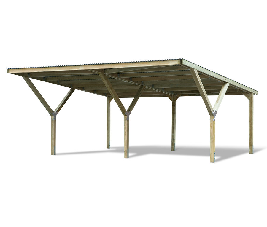 Darstellung eines WEKA-Y-Doppelcarports mit Flachdach.