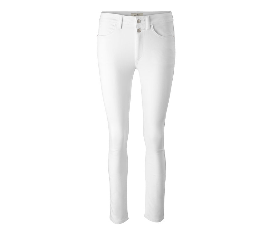 Weiße Sweatjeans mit hohem Bund und zwei Knöpfen.