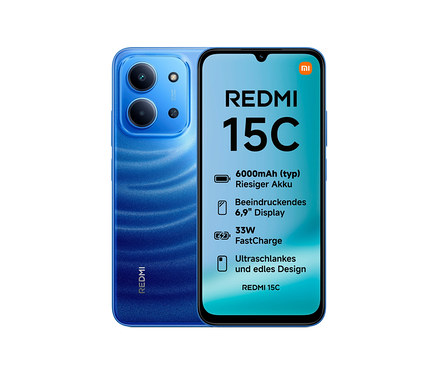 Xiaomi Redmi 15C 128 GB Moonlight Blue von beiden Seiten.