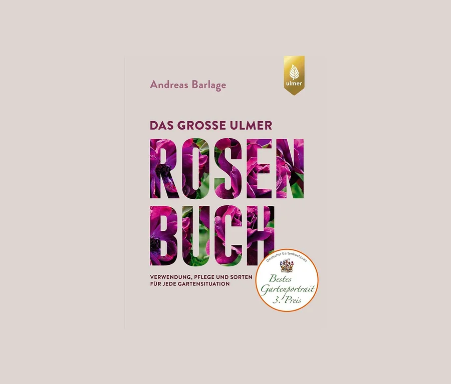 Cover des Buchs »Das grosse Ulmer Rosenbuch« von Andreas Barlage, mit Rosenfotos.