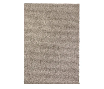Rechteckiger Teppich in Beige mit einer feinen, gewebten Textur.