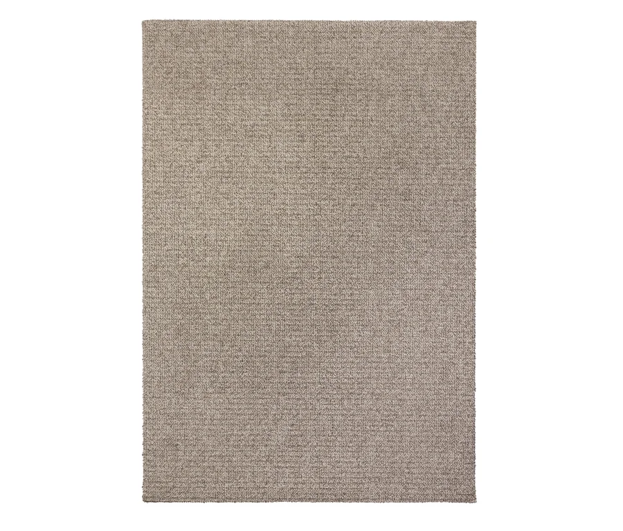 Rechteckiger Teppich in Beige mit einer feinen, gewebten Textur.