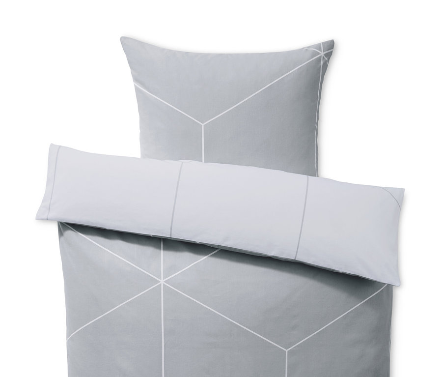 Graue Biber-Wendebettwäsche in Normalgröße mit geometrischem Muster.