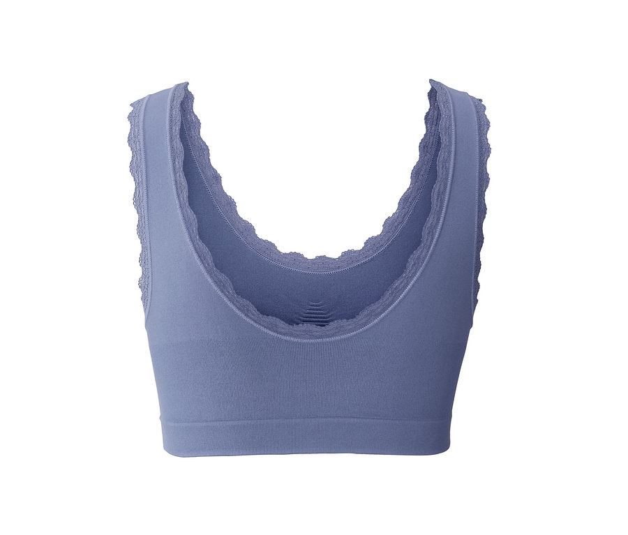 Blauer Seamless-Bustier mit Spitzenbesatz.