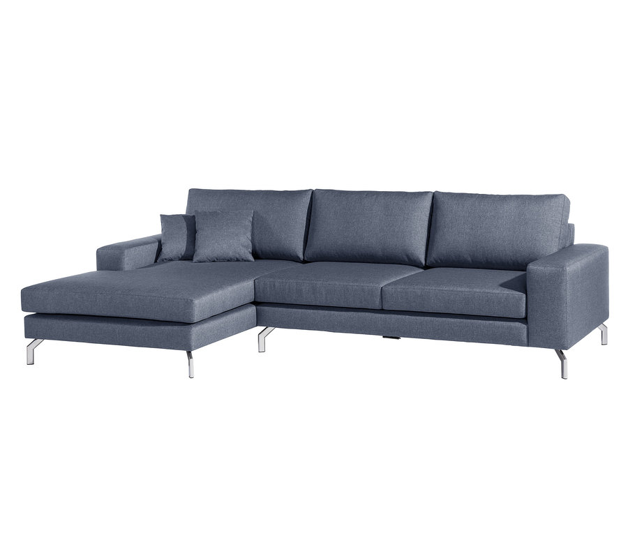 Blau-graues Max Winzer® Ecksofa mit Longchair links.