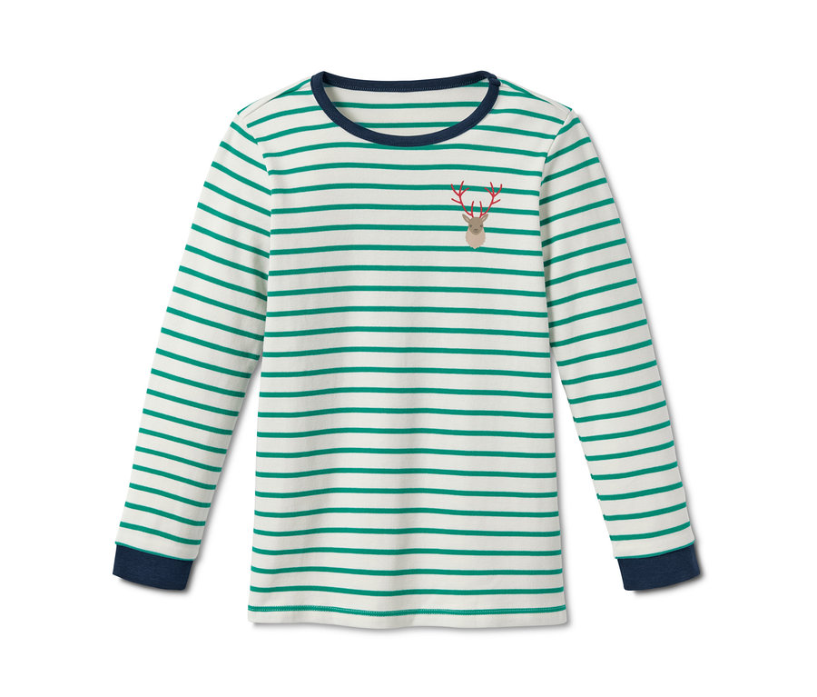 Gestreifter Interlock-Pyjama aus Bio-Baumwolle mit Hirsch-Motiv.