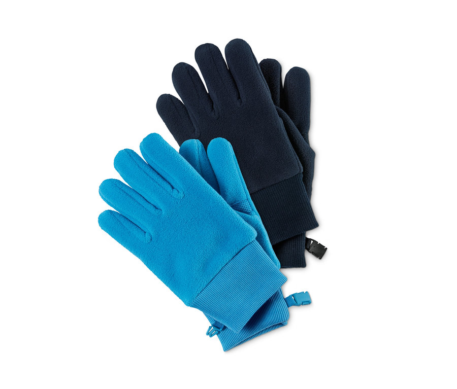 Ein 2er-Pack Fleecehandschuhe aus recyceltem Material in Blau und Dunkelblau.