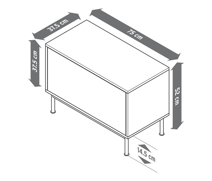 Skizze eines Regalmoduls »Flemming«, ca. 75 x 37,5 cm, mit Klappe.