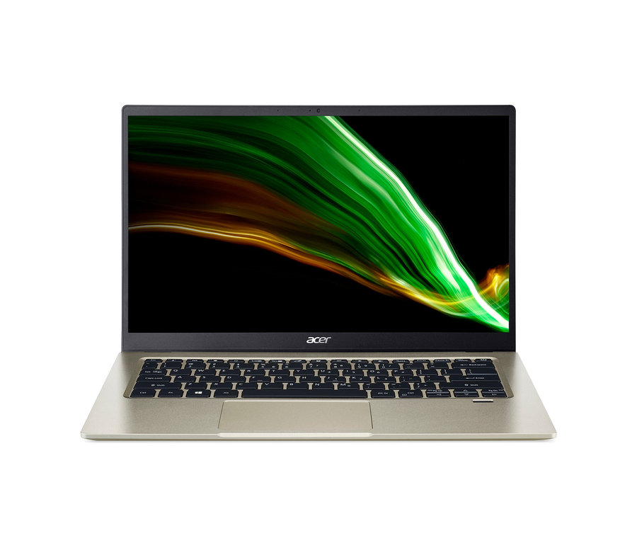 Nahaufnahme eines goldenen Acer Swift 1 Notebooks.