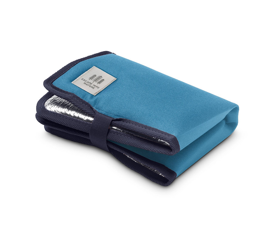 Zusammengefaltetes Thermo-Sitzkissen in blau.