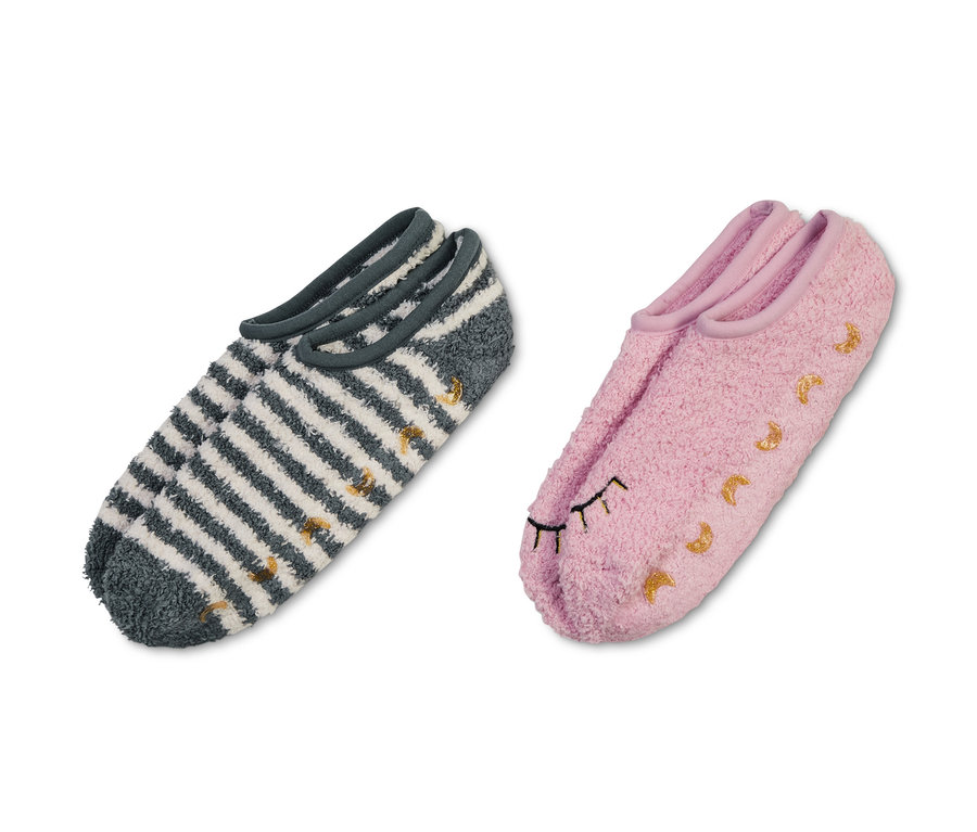 Zwei Paar Hausschuhsocken, ein Paar gestreift, ein Paar rosa.
