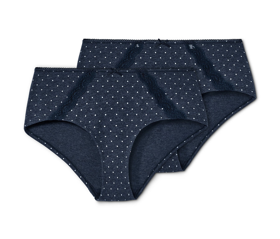 Zwei dunkelblaue Pantys mit weißen Punkten.