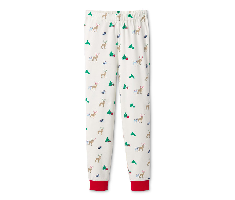Weiße Interlock-Pyjamahose aus Bio-Baumwolle mit Weihnachtsmuster.