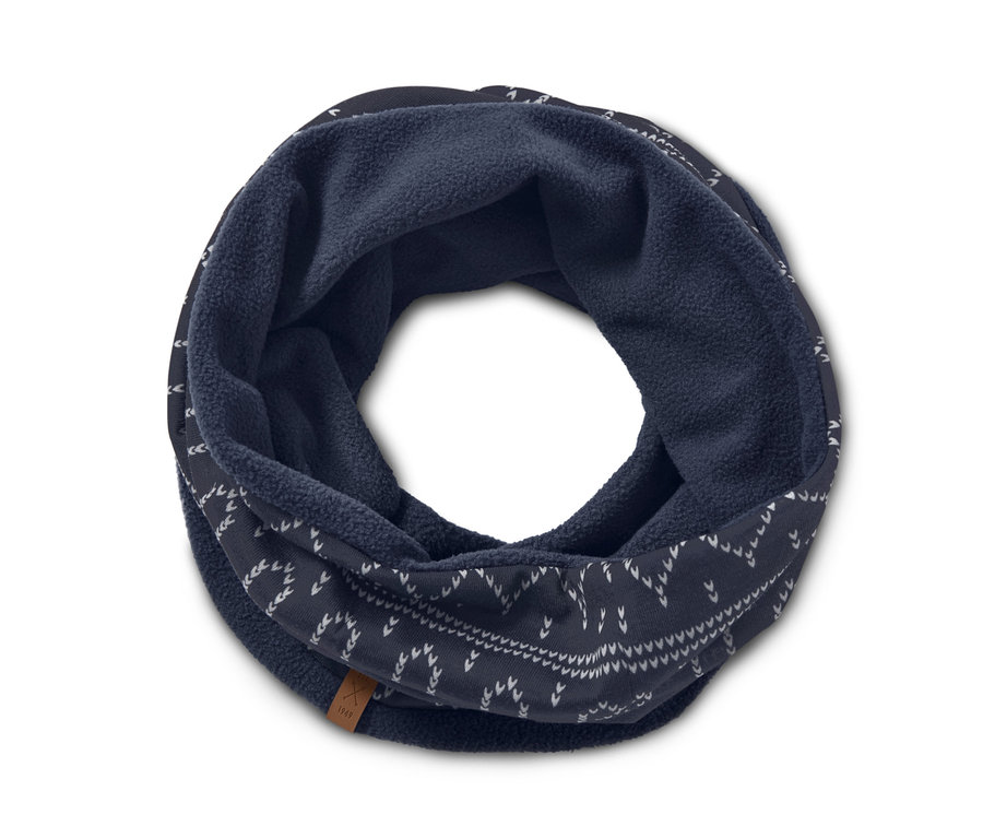 Dunkelblauer Thermo-Fleecekragen mit weißem Muster.