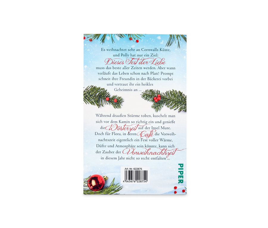 Buchcover mit Text und Weihnachtskugel.