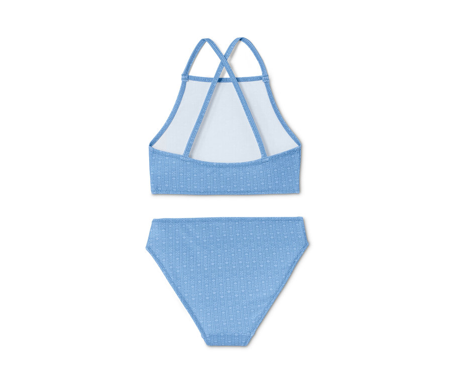 Blaues Bikini-Set mit geometrischem Muster.