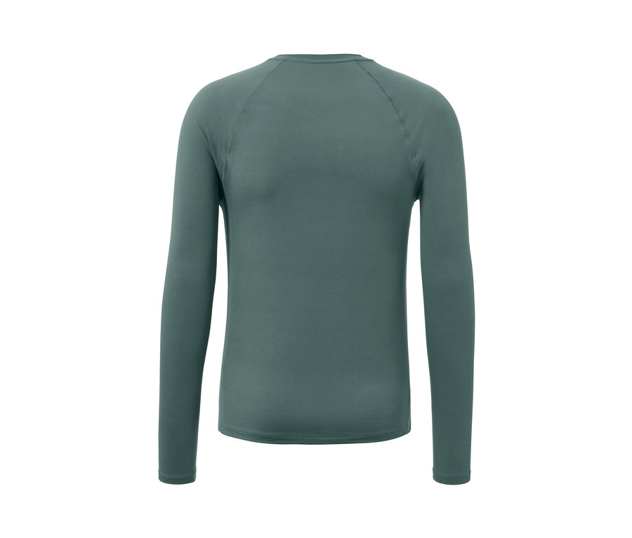 Dunkelgrünes Langarm-Funktionsshirt.