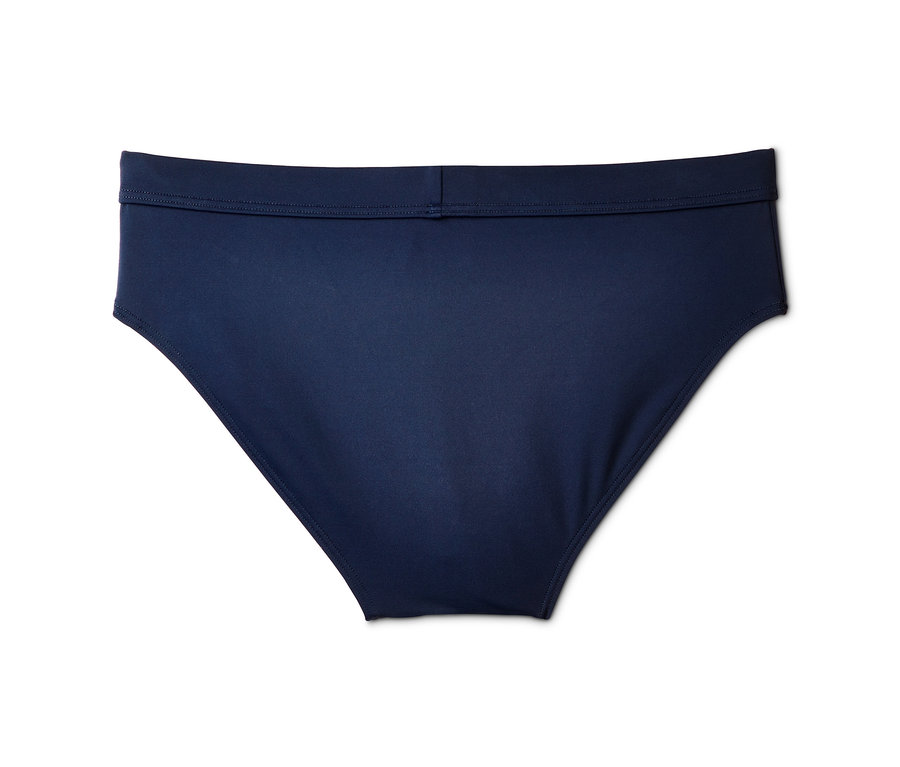 Dunkelblaue Badehose auf weißem Hintergrund.