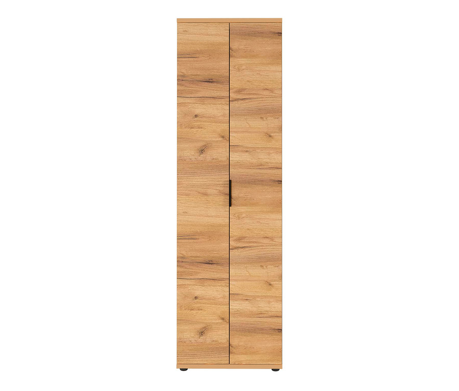 Ein zweitüriger Germania Garderobenschrank »GW-FREMONT« in Holzoptik mit einem schmalen, schwarzen Griff.