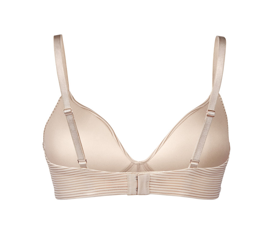 Detailansicht der Rückseite eines beigen Softschalen-BHs.