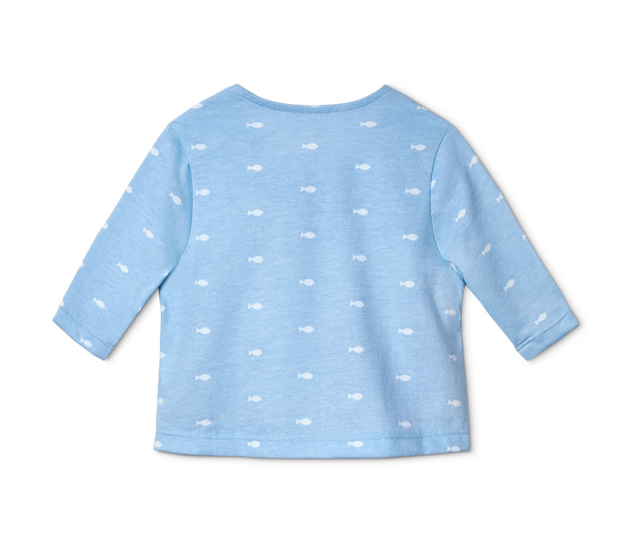 Hellblaue Baby Baumwoll-Wickeljacke mit Fischmuster, aus dem 2er-Pack