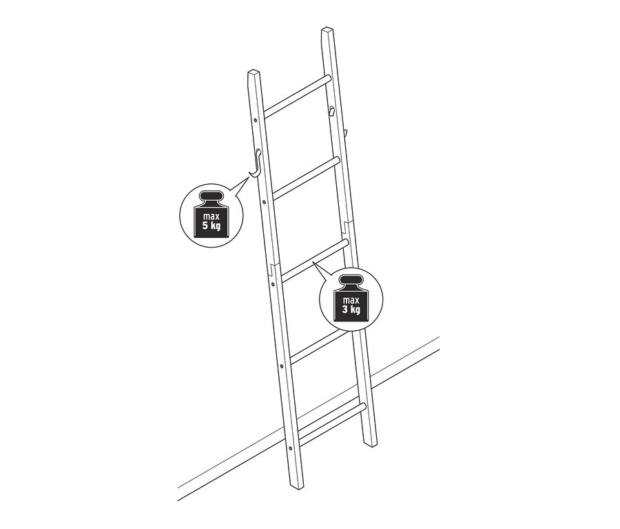 Eine Illustration einer extrahohen Handtuchleiter, die an einer Wand lehnt.