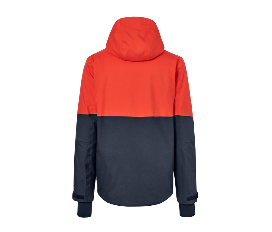 Rot-blaue Skijacke von hinten.