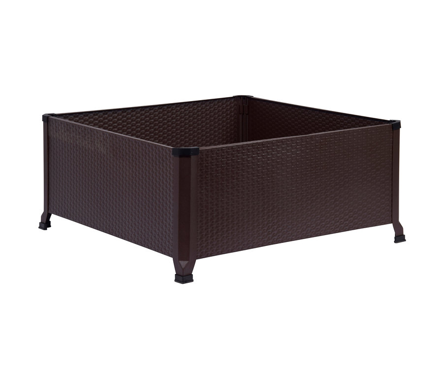 Ein Dobar Metall-Hochbeet in Rattanoptik.