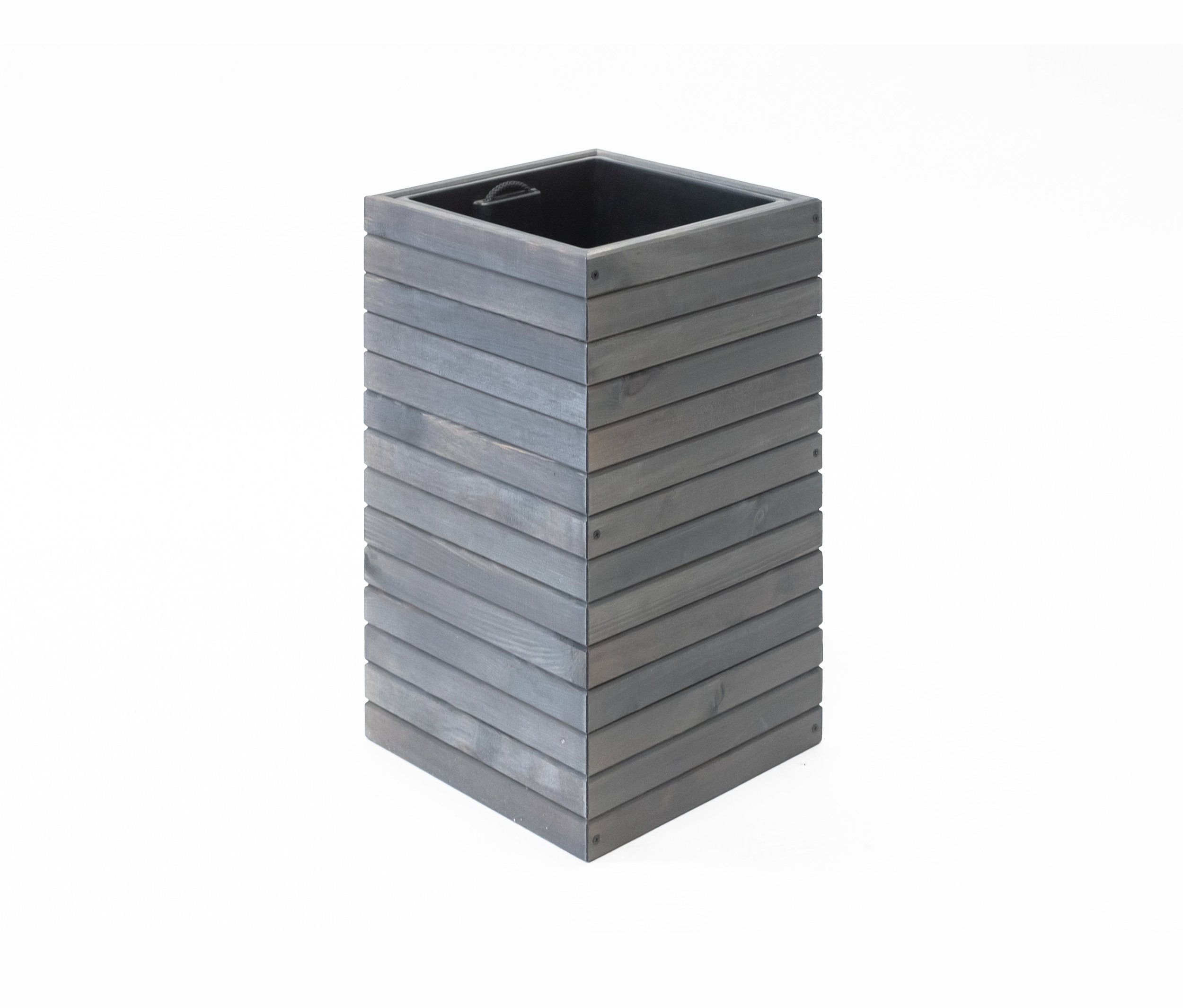 Grauer Pflanzgefäß mit Topf.