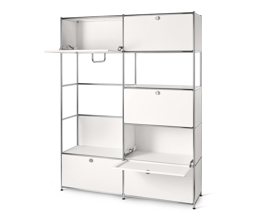 Weißer Systemschrank Metall »CN3« mit offenen und geschlossenen Fächern.