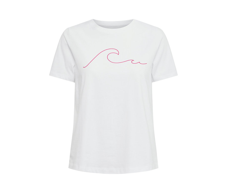 Weißes T-Shirt mit Wellen-Print.