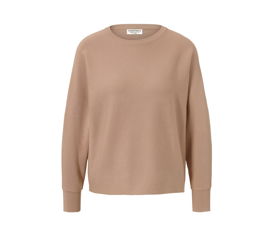 Beiger Feinstrickpullover.