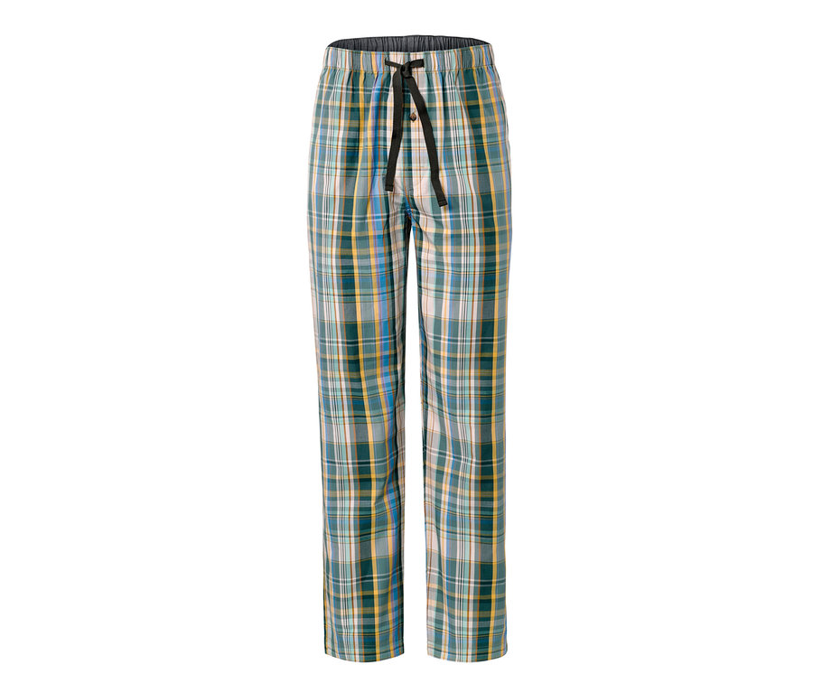 Eine karierte Relaxhose mit einem schwarzen Kordelzug.