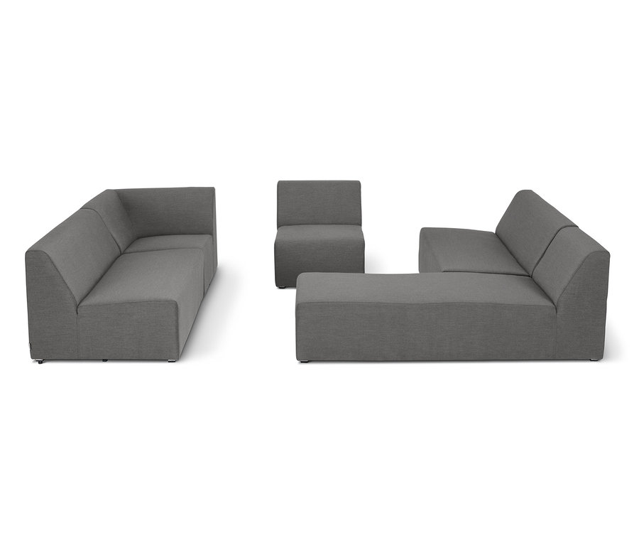Graue modulare Premium-Lounge-Ecke mit Sunbrella®-Stoff.