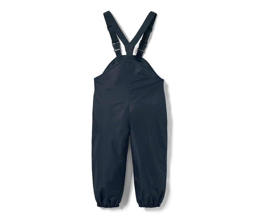 Dunkelblaue Kinder-Thermo-Regenhose mit Latz und verstellbaren Trägern.