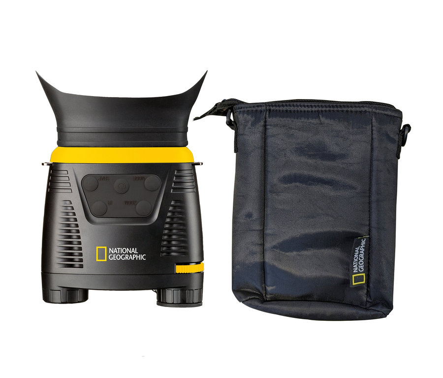 Schwarzes NATIONAL GEOGRAPHIC binokulares digitales Nachtsichtgerät 3,5x mit Aufnahmefunktion und Tasche.