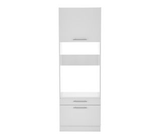 Weißer Schrank mit Regalen und Schubladen, möglicherweise ein Respekta Waschmaschinenschrank.