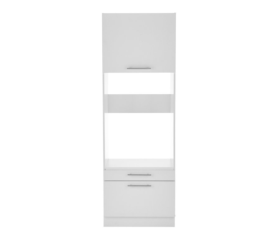 Weißer Schrank mit Regalen und Schubladen, möglicherweise ein Respekta Waschmaschinenschrank.