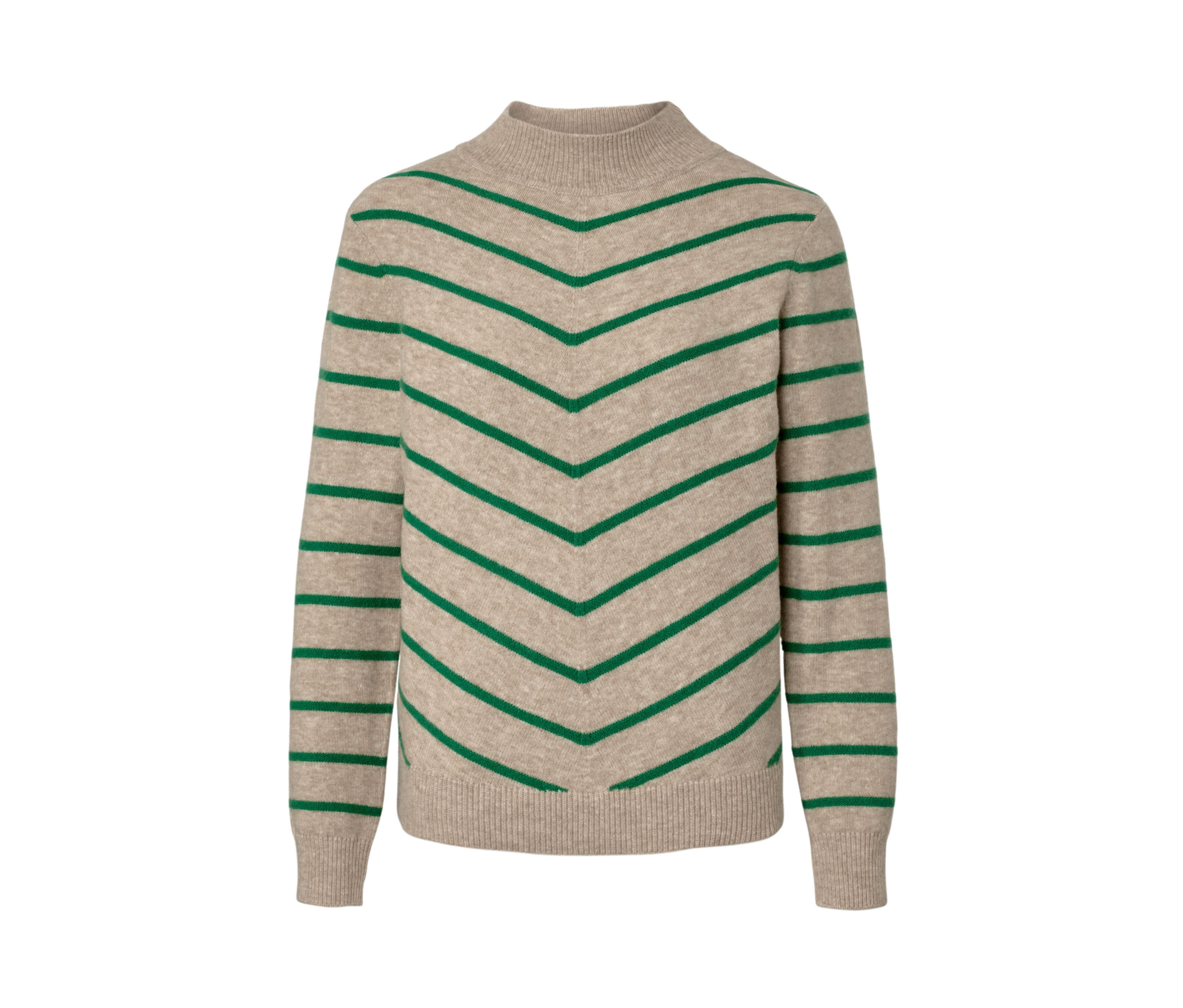 Tchibo - Gestreifter Strickpullover mit Stehkragen - Damen - Gr. L - beige/gestreift