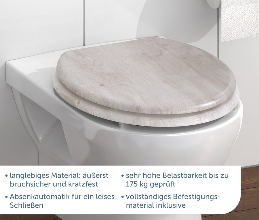 WC-Becken mit MDF WC-Sitz, Light Wood.