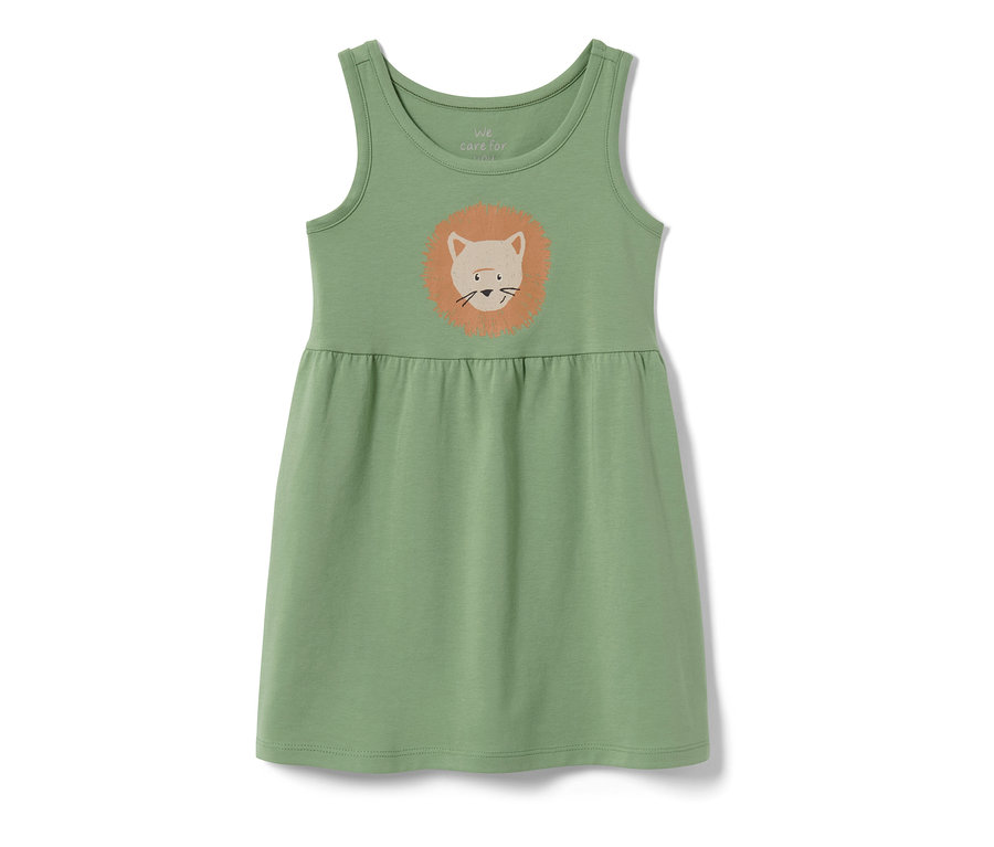 Grünes Kinder-Jerseykleid mit Löwen-Print.