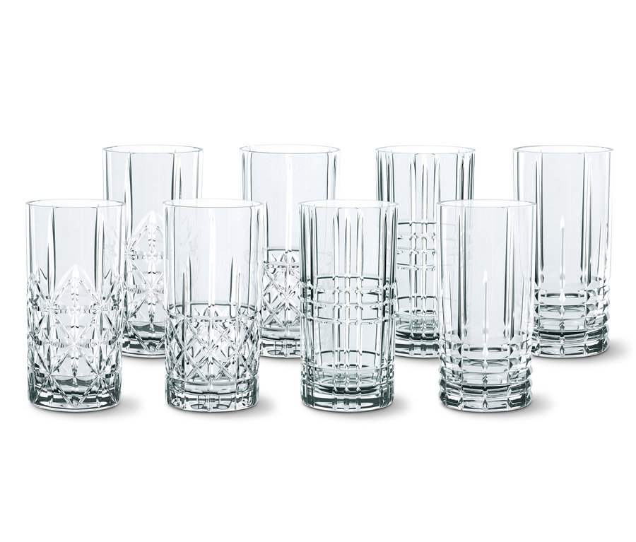 Acht Nachtmann Longdrinkgläser »Highland« auf weißem Hintergrund.